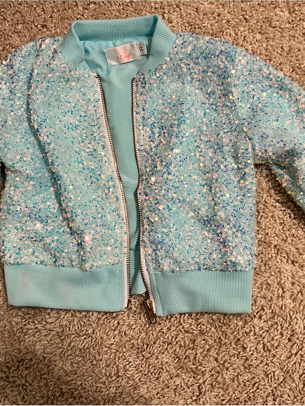& Other Stories Kids Light Blue Sequin Puffer Jacket